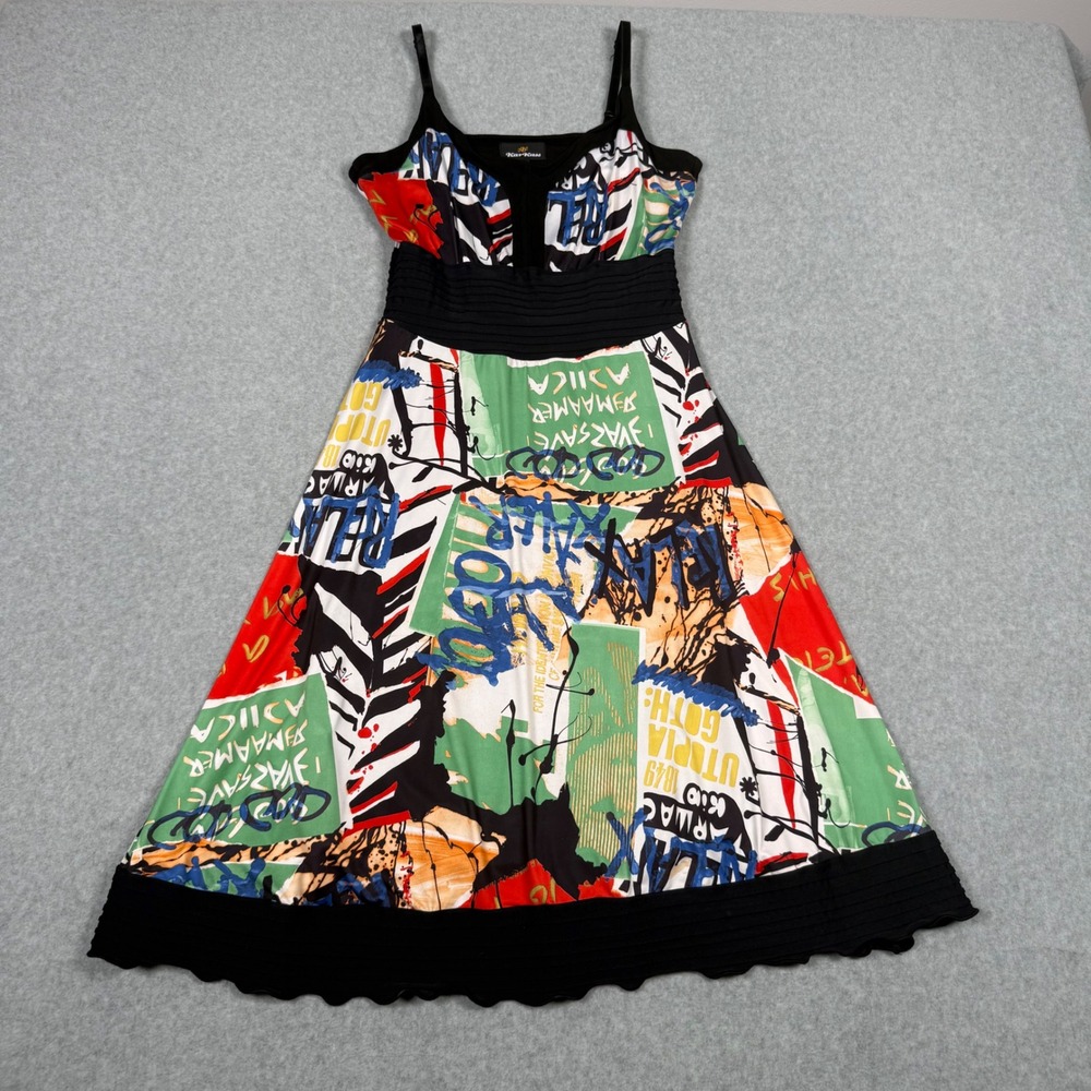 KarKass Womens Graffiti Pop Art Y2K Midi Dress Fairy Grunge Punk Abstract Medium